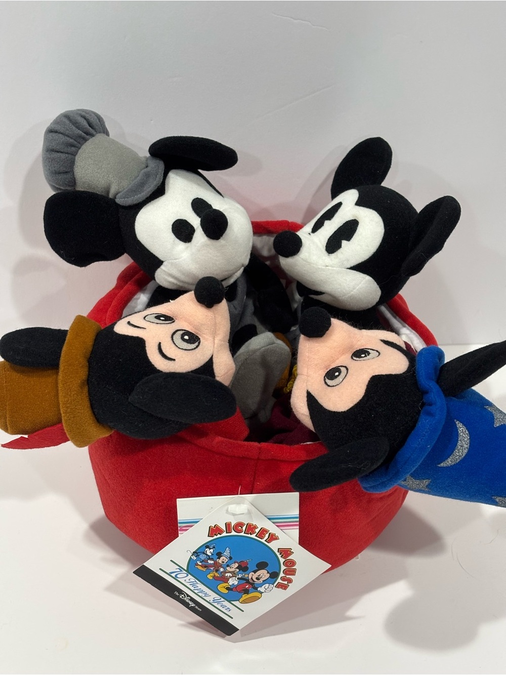 NWT Vintage Disney Store Mickey Mouse 70th Anniversary Bean Bag Plush 5 Pc Set